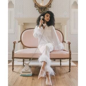 Bon Viviann x Daydreamer Cloud Feather Trim Satin Pajama Set – NWT, Medium